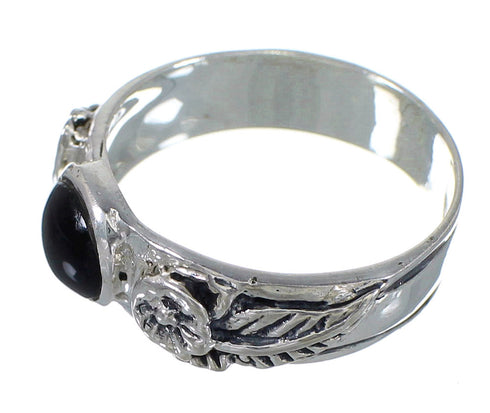 Southwest Sterling Silver Jet Flower Ring Size 6-1/4 VX59972